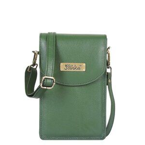 Leather Crossbody Cell Phone Wallet in Olive Green– Leather Sling Travel Purse